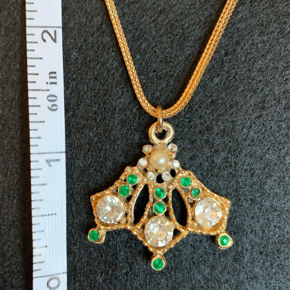 Triangular Shaped Vintage Gold Toned Pendant/ Cha… - image 6